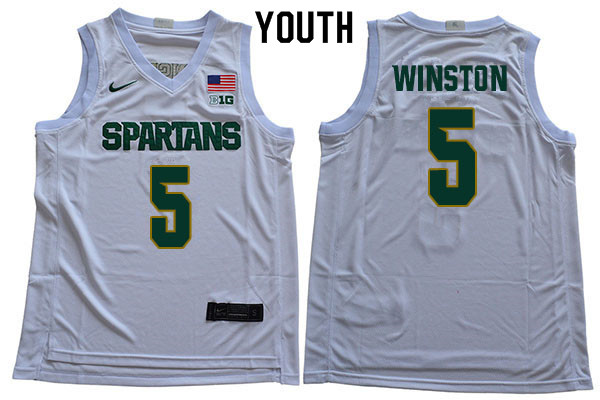 Youth Michigan State Spartans #5 Cassius Winston NCAA Nike Authentic White College Stitched Basketball Jersey TY41Z44UJ